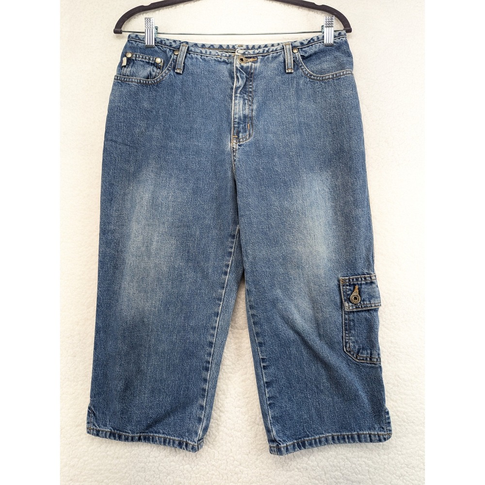 Hydraulic Jeans Womens 9/10 Blue Denim Cargo Capri Pants Stonewash Y2K Vintage